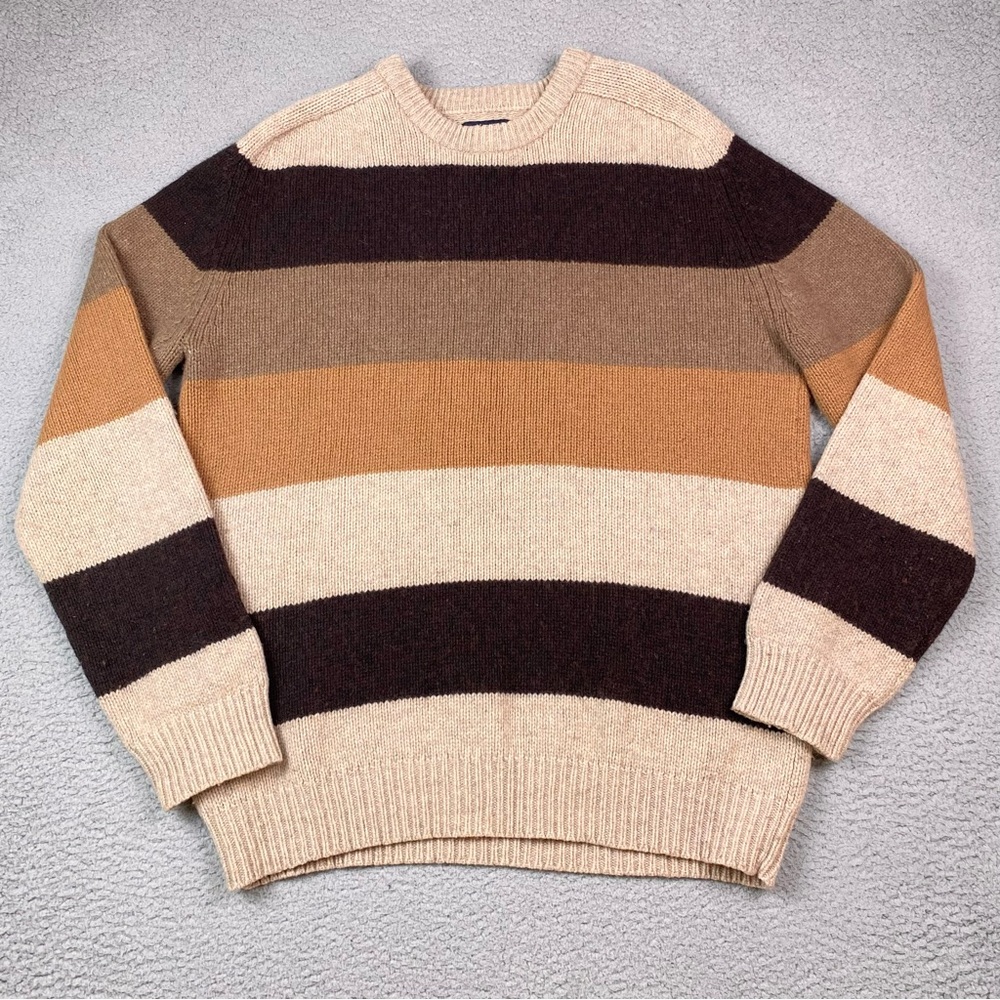 Cherokee Men’s Size XL Lambs Wool Striped Vintage Crewneck Thick Sweater